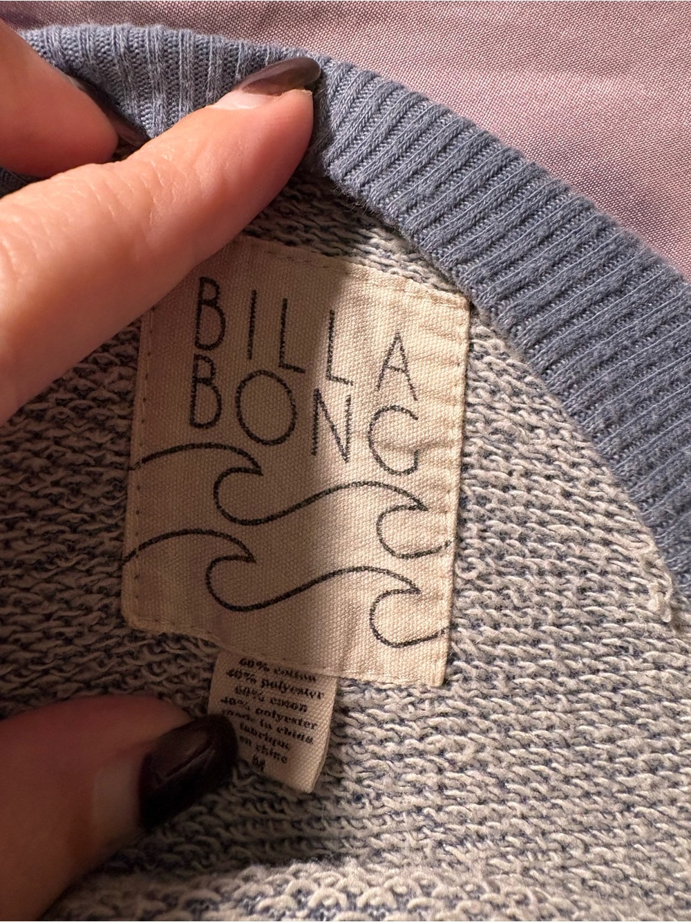 Billabong Blue Crewneck Sweatshirt with Pink Rose Anchor - Picture 3 of 4